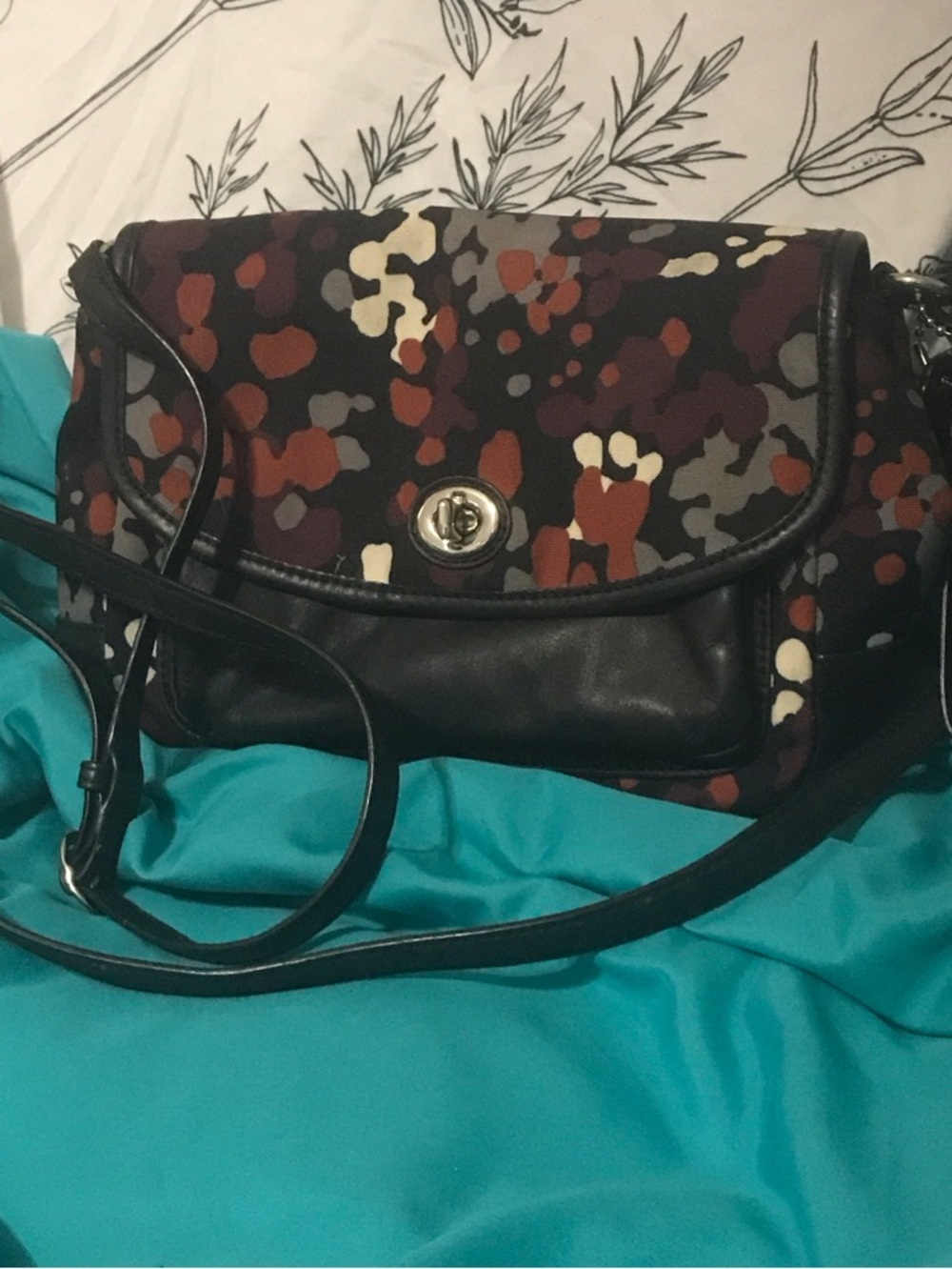 Coach Multicolor Camouflage Print Crossbody Bag with Black Trim